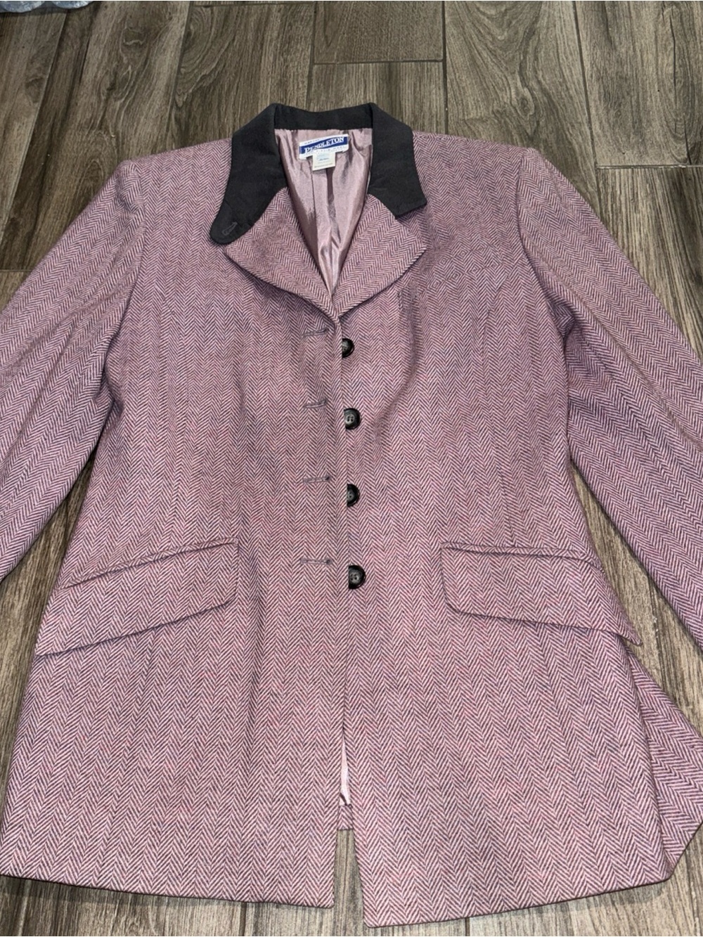 Pendleton Women's Pink Herringbone Blazer with Black Contrast Collar